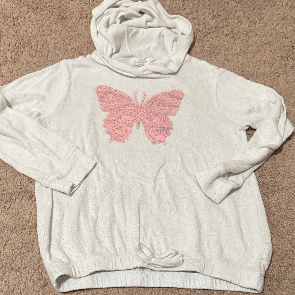 White Hoodie with Pink Butterfly Design 🖤 💜